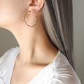 Rose gold twisted hoop earring shown on a model, minimalist titanium steel jewelry - Rose Gold Large Earrings