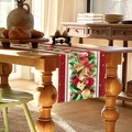 Detailed Christmas table runner with festive golden bells and red berry embroidery - Red Gold Christmas Bell