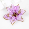 Artificial purple Christmas poinsettia flower with gold glitter edges and green stamens - Purple Gold Edge