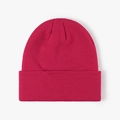 Winter double-layer thickened rose red ribbed knit beanie hat with cuff for men and women - Bright Red