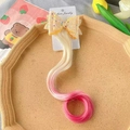 Yellow sequin bow hair clip with pink gradient wavy wig extensions for girls - Single Piece / Yellow Pink Gradient