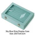 Sky blue velvet jewelry organizer with 20x15x4.5cm ring slots and clear glass lid - Ring Slot Style / Sky Blue