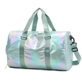 Rainbow gradient travel bag with mint green handles and a detachable shoulder strap - Holographic Green