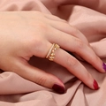 Elegant gold leaf ring with white cubic zirconia stones worn on finger with silk background - SE795 Resin Inlaid Diamond