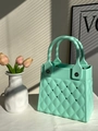 Waterproof mint green EVA tote bag with quilted diamond texture and square cut-outs - Light Green