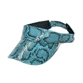 Blue snakeskin faux leather sun visor with wide brim and adjustable strap for summer - Blue