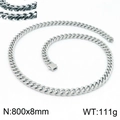 Chaîne cubaine en acier inoxydable argenté, largeur 8mm, longueur 800mm, poids 111g - Collier Argent 800x8mm