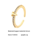 14K gold plated copper adjustable open ring with T-shape zircon letter inlay - Letter T