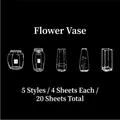 Set di 20 adesivi con vasi di fiori a linee bianche su sfondo nero, stile minimalista - Vaso di fiori