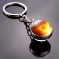 Double-sided glass moon keychain with golden sun nebula pattern and silver metal base - Sun