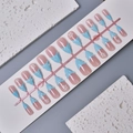 24pcs French style press-on nails with blue relief scroll and white floral patterns - Floral Relief Arabesque Style (WY-067) / Multi-piece Box Set