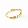 Adjustable gold plated letter G ring with cubic zirconia stones on white background - Gold-G