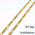 Polished 600x6mm gold Figaro chain necklace in stainless steel weighing 28g for men - 60CM / Gold