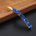 Detail of blue natural crystal stones embedded on a golden metal minimalist hair clip - Lapis Lazuli Gold