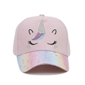 Casquette licorne rose pour enfants avec visière arc-en-ciel à paillettes et broderie - Rose Bordure Arc-en-Ciel Licorne