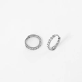 Silver stainless steel huggie hoop earrings featuring inlaid cubic zirconia stones - 1.6*8mm Steel (Pair)