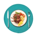 Teal green woven round placemat 38cm for dining table with steak and cutlery set - 38cm (Approx. 60g) / Lake Blue