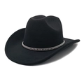 Classic black wool felt cowboy hat with sparkling rhinestone band and curved brim - M (56-58cm) / Black