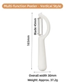 Vertical white stainless steel vegetable peeler with ergonomic handle and size measurements - Vertical / White