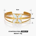 Detailed view of 18k gold plated stainless steel bracelet with dimensions and weight info - Gold White Four Leaf Clover