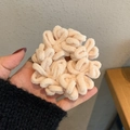 Plush cream flower hair tie with a soft chenille texture for stylish ponytails - Beige