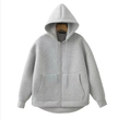 Detail of the high-quality grey zip-up hoodie featuring front pockets and drawstring hood - XS / Light Gray