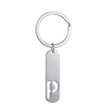 Silver stainless steel rectangular keychain with hollowed-out letter P pendant - Letter P