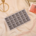 Gray velvet jewelry organizer tray with 18 compartments for rings and earrings - Dense Grid / Gray