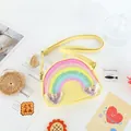 Cute bright yellow crossbody bag for girls with glitter rainbow and heart-shaped sequins - Yellow Rainbow
