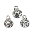 Three silver-tone alloy shell pendants with textured details for DIY jewelry making - Shell Style (A1-065) / Antique Silver