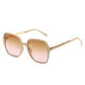 Fashion oversized square sunglasses with beige frames and gradient lenses shown at 45-degree angle - Beige Frame Tea Pink Lens