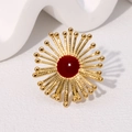 Vintage style gold-plated stainless steel geometric open ring with red centerpiece - Burgundy