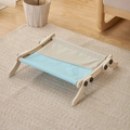 Solid wood cat window perch with blue and beige canvas bed for small pets - Upgraded Style D-Hanging/Standing / Grey Blue