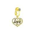 Detail of gold heart pendant with Love lettering and floral stone embellishments - Gold Heart Love Pendant (24012502-5)