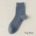 Breathable cotton crew sock in misty blue with mesh texture and ribbed elastic cuff - One Size / Fog Blue