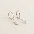 Boucles d'oreilles créoles en argent S925 avec pendentifs géométriques en zircon clair - Platine (Créoles Longues)