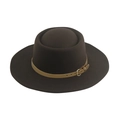 Close-up of the vintage wool felt fedora with a tan leather belt and gold buckle - One Size (58cm) / Dark Coffee