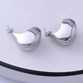 Minimalist silver liquid lava molten metal stud earrings with polished finish and butterfly back - Silver XLEH036-1 (Bean Shape)