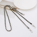 Silver metal chain with black leather strap and adjustable ball bead for handbags - Black Leather Silver Chain + Silver Grid Ball