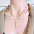 Double-layered gold titanium necklace with clover pendant and white shell inlay - Four-Leaf Clover