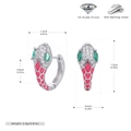 Detailed dimensions of 925 sterling silver snake earrings with pink enamel and green zircon - Silver & Rose Red