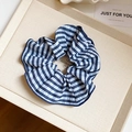 Cute Korean blue and white striped fabric scrunchie displayed on a minimalist tray - Scrunchie / Blue - Round