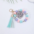 Llavero pulsera de cuentas de silicona pastel con cuentas MAMA y borla verde menta - Dije de Madera SUPER MOM/Cuentas de Letras MAMA / Azul lago