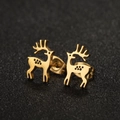 Elegant gold reindeer stud earrings for women with detailed cutout antlers on black background - Elk / Gold