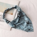 Detail of light blue floral headscarf with black branch patterns on soft chiffon fabric - 12# Triangular Hairband