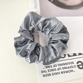 Elegant silver-grey satin scrunchie with a pleated design for women's daily hair styling - Gray