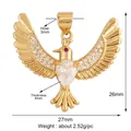 Golden phoenix pendant with white zircon pavé and red gemstone eye, size 26x27mm - M778039-Gold Flying Bird