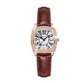 Women's rose gold square watch with crystal bezel and brown leather strap - White Dial Brown Leather