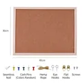 Rectangular cork notice board with light wood frame 40x30cm and mounting accessories - Natural Wood Frame 30*40cm Double-Sided + Push Pins