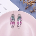 Pink-purple gradient cicada wing earrings with silver foil in S925 sterling silver hooks - Green Pink-Silver Foil